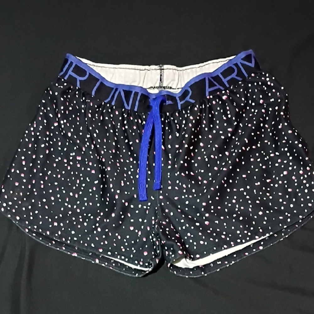 Under Armour Black Polka Dot Athletic Shorts with Blue Waistband